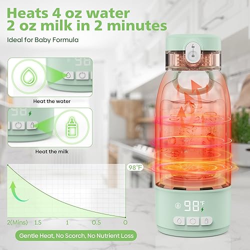 Miniatura 2 de Calentador de botellas portátil para viajes, calentamiento rápido con batería de 18000 mAh y gran capacidad de 17 onzas, calentador de botellas