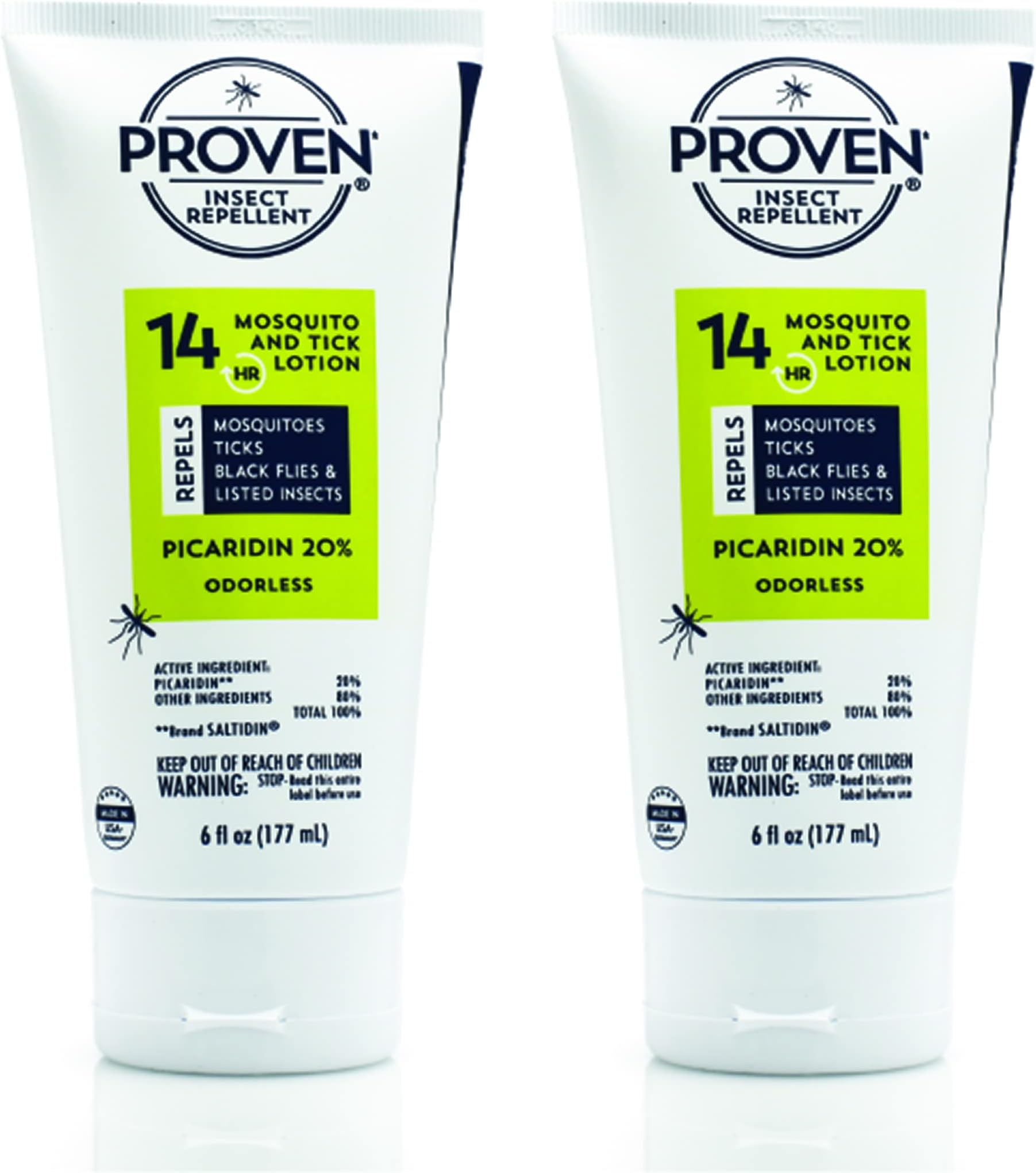 Proven Insect Repellent Lotion - Keep Mosquitoes, Ticks and Flies Off, DEET Alternative Repellent, Up to 14-Hour Protection, Great for Outdoor Camping and Hiking, 6 oz, Odorless Lotion, 2 Pack