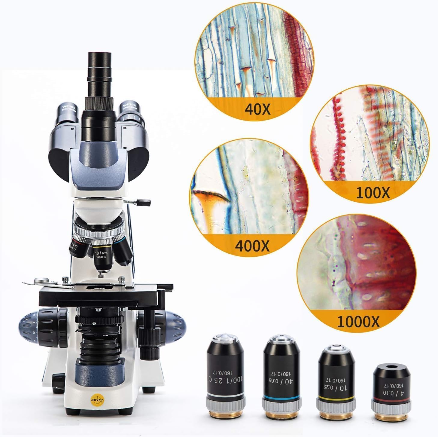 Swift Microscopio trinocular compuesto SW380T 40X-2500X USB 3.0 súper velocidad 18MP compuesto digital trinocular LED microscopio biológico de laboratorio