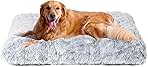 EHEYCIGA Fluffy Dog Crate Bed for Extra Large Dogs, Plush Faux Fur Pad, Calming Anti Anxiety XL Bed for Crate, Washable Soft Warm Dog Mat with Non-Slip Bottom, Grey