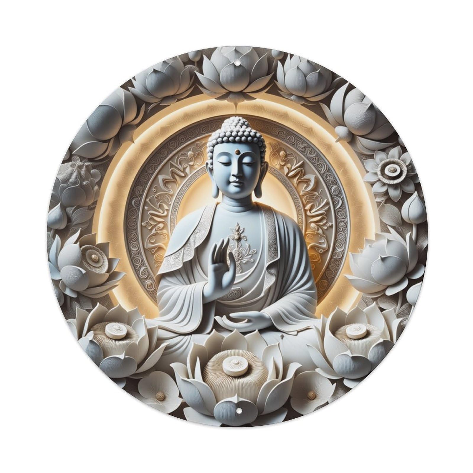 Buddha Lotus Mandala Art Design Round Tin Sign Vintage Metal Poster, Home Bar Garage Man Cave Cafe Indoor & Outdoor Wall Decoration 8x8Inches