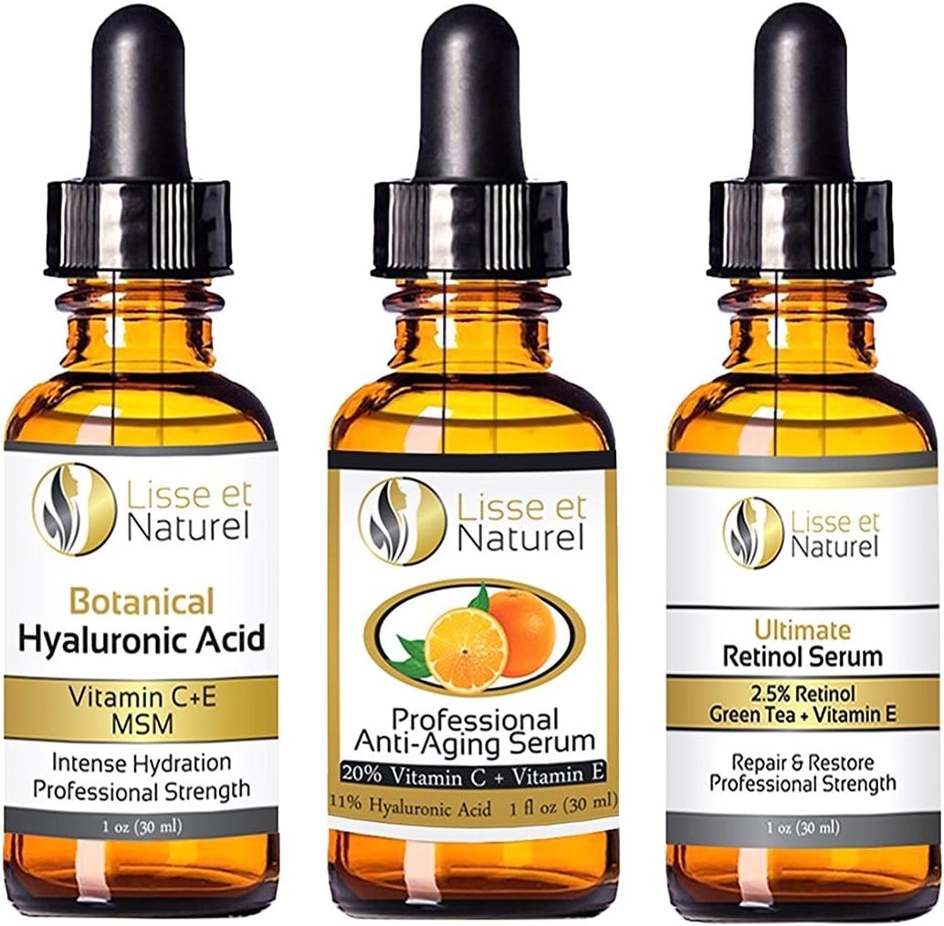 Lisse et Naturel Liquid Facelift, Vitmin C Serum, 2.5% Retinol, Hyaluronic Acid Serum