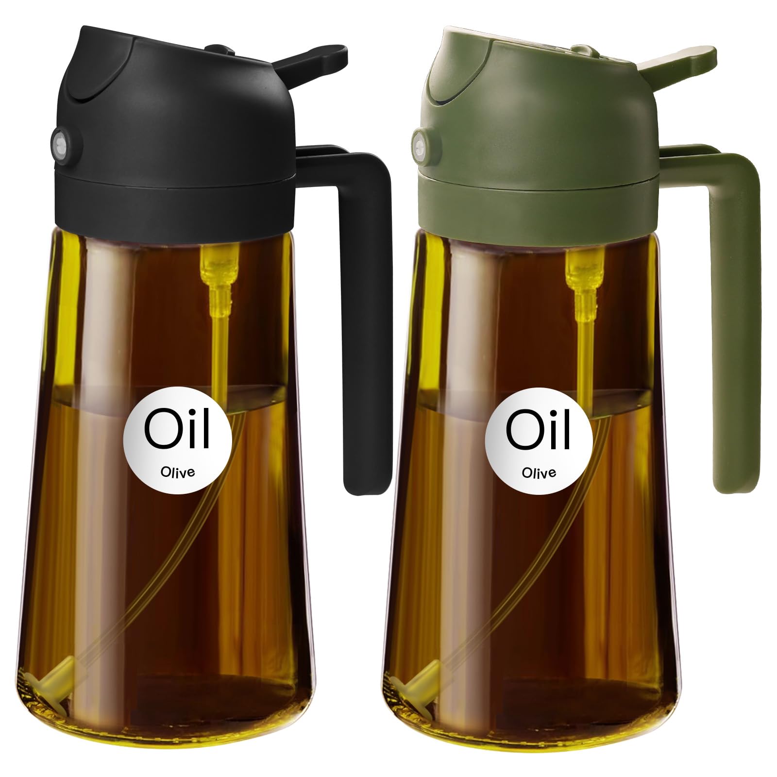 YARRAMATE 16oz/470ml Dark Brown Oil Sprayer for Cooking with Stickers, Food-grade Premium 2 in 1 Olive Oil Dispenser Bottle for Kitchen Gadgets, Air Fryer, Salad, Frying, BBQ (BlackOliveGreen) — image 1