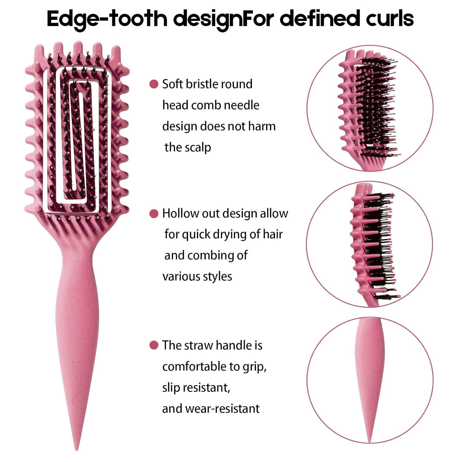 Candybrush - Spazzola per capelli ricci, per districare, modellare e definire i ricci, per donne, uomini, capelli bagnati e asciutti (rosa)
