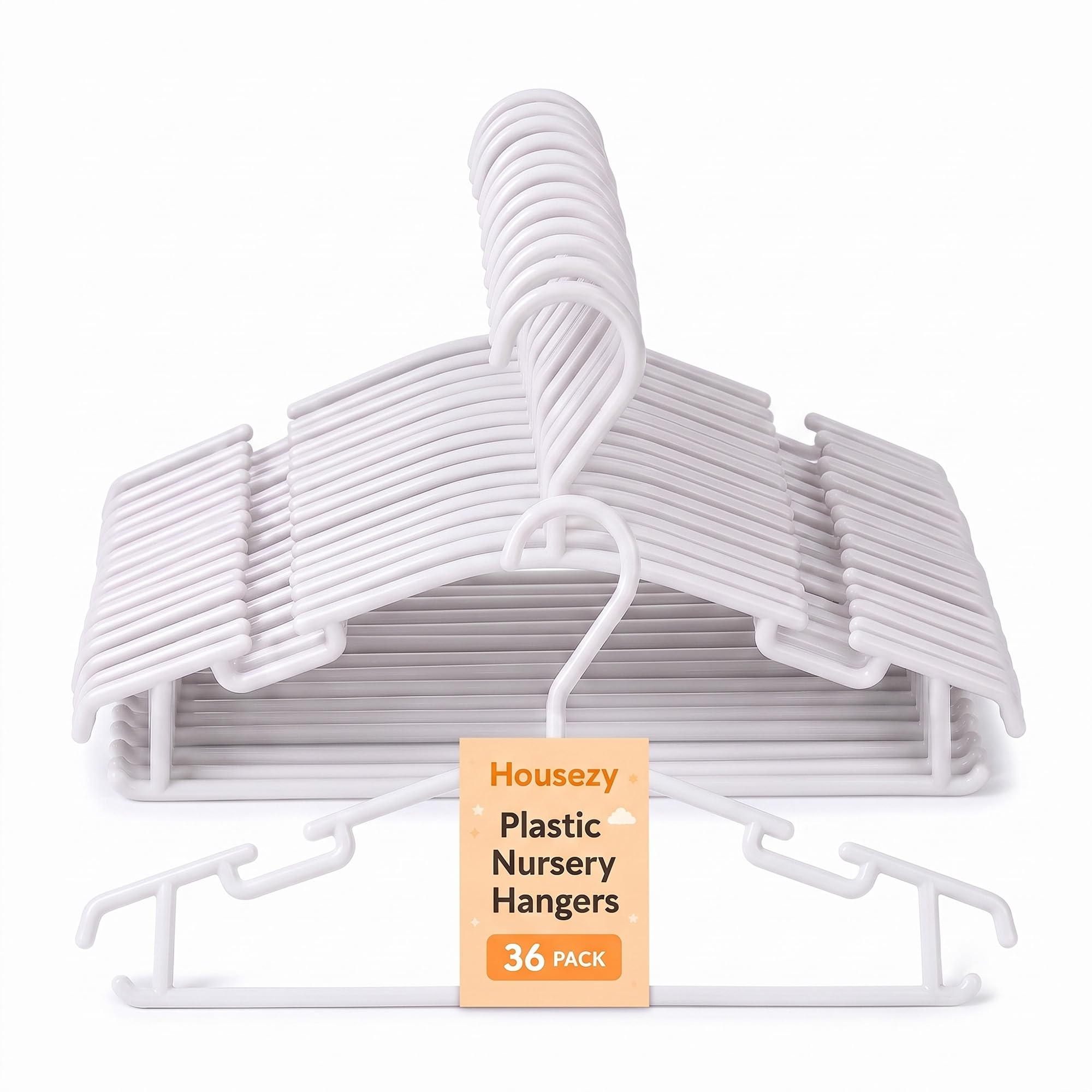 Housezy Kid's Clothes Hangers, 36 Pack โ Plastic Children's Coat Hangers, Non-Slip, Slim Space Saving Baby Hangers for Dresses, Shirts, Trousers, Skirts & Baby Clothes Storage