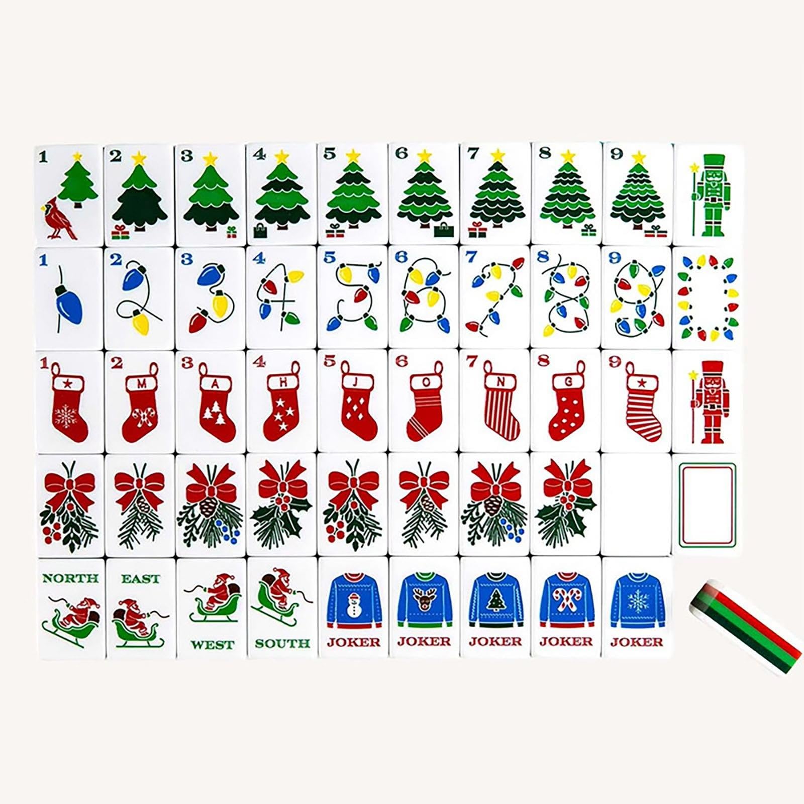 Christmas American Mahjong Set, 160 Acrylic Deep Engraved Majiang