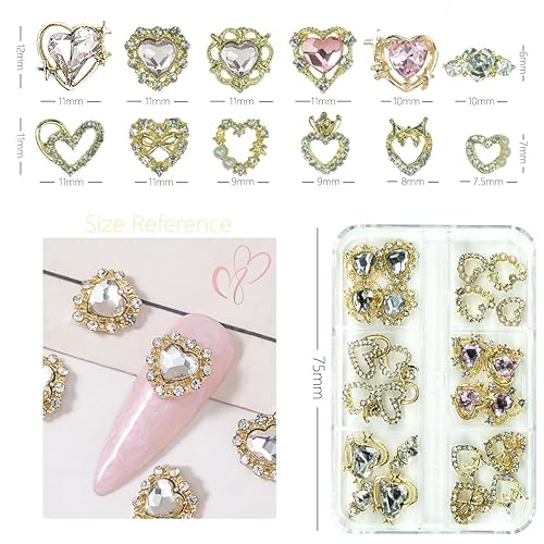 Miniatura 3 de 24 dijes de aleación de lujo para uñas, 12 pares de diamantes de imitación dorados 3D para uñas, gemas de cristal doradas, piedras de joyería,