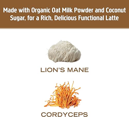 Miniatura 7 de Om Mushroom Superfood Mezcla de hongos en polvo de café con leche, una sola porción, 10 unidades, melena de león, cordyceps, Reishi, Chaga,