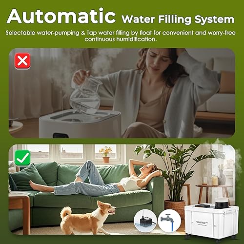 Miniatura 4 de Mxmoonant Kit de humidificador ultrasónico de 44.1 lbsH, volumen de niebla ajustable  Llenado automático de agua  Controlador de humedad