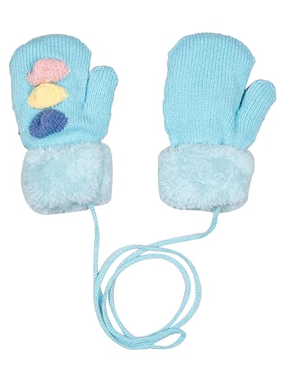 FabSeasons Acrylic Woolen Winter Gloves with string for Baby Girls & Boys, fits for 3-6 years