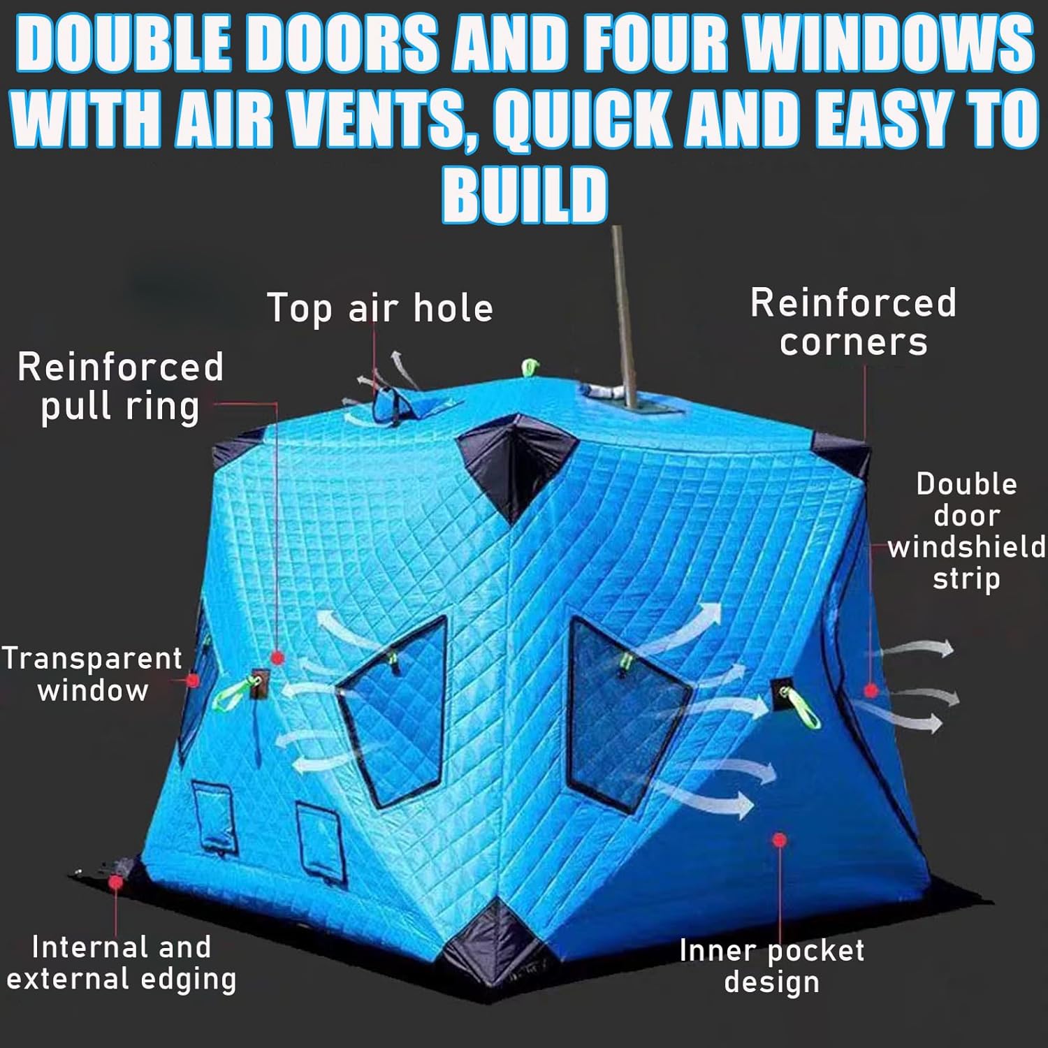 Insulated Pop Up Ice Fishing Tent, Portable Ice Shanty with Roll-Up Windows & Customizable Stove Flue - Shoulder/Hand Carry Design for Winter Outdoor Fishing
