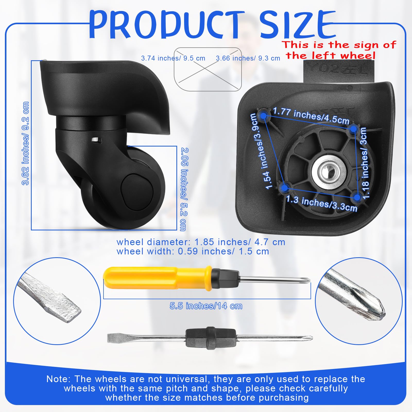 Silkfly 4 ruedas de equipaje de repuesto para maleta de viaje, ruedas giratorias de repuesto izquierda y derecha con rodamientos de silencio de tornillo para kits de equipaje (pequeño)