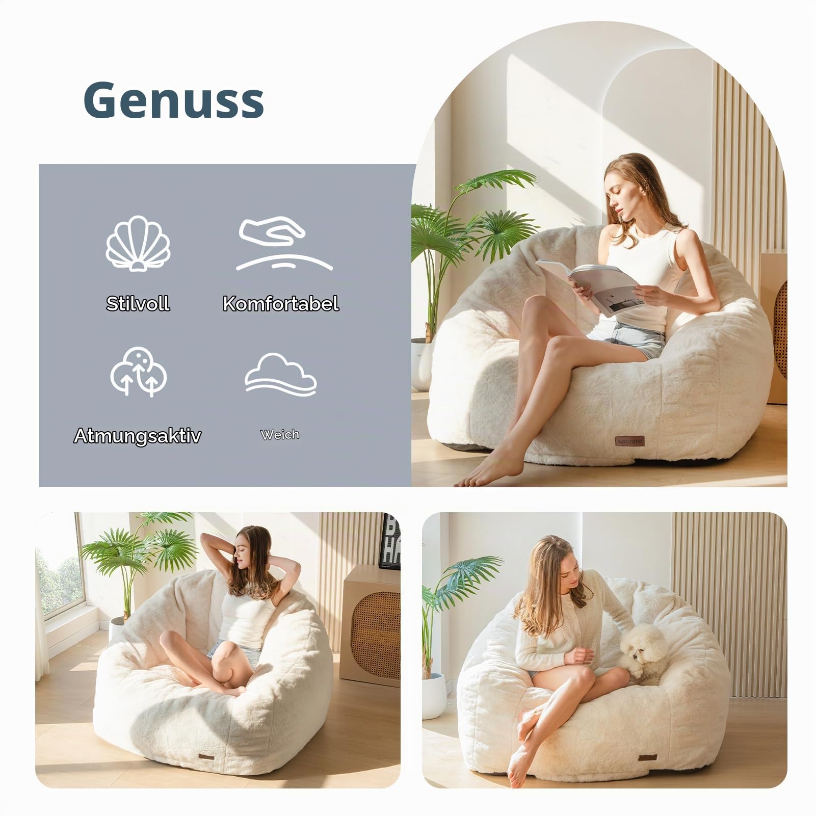 MAXYOYO Sitzsack Erwachsene,Muschelform Bean Bag Sofa mit weicher Füllung,Schlafsofa Kunstfell Sitzsack für Schlafzimmer Wohnzimmer
