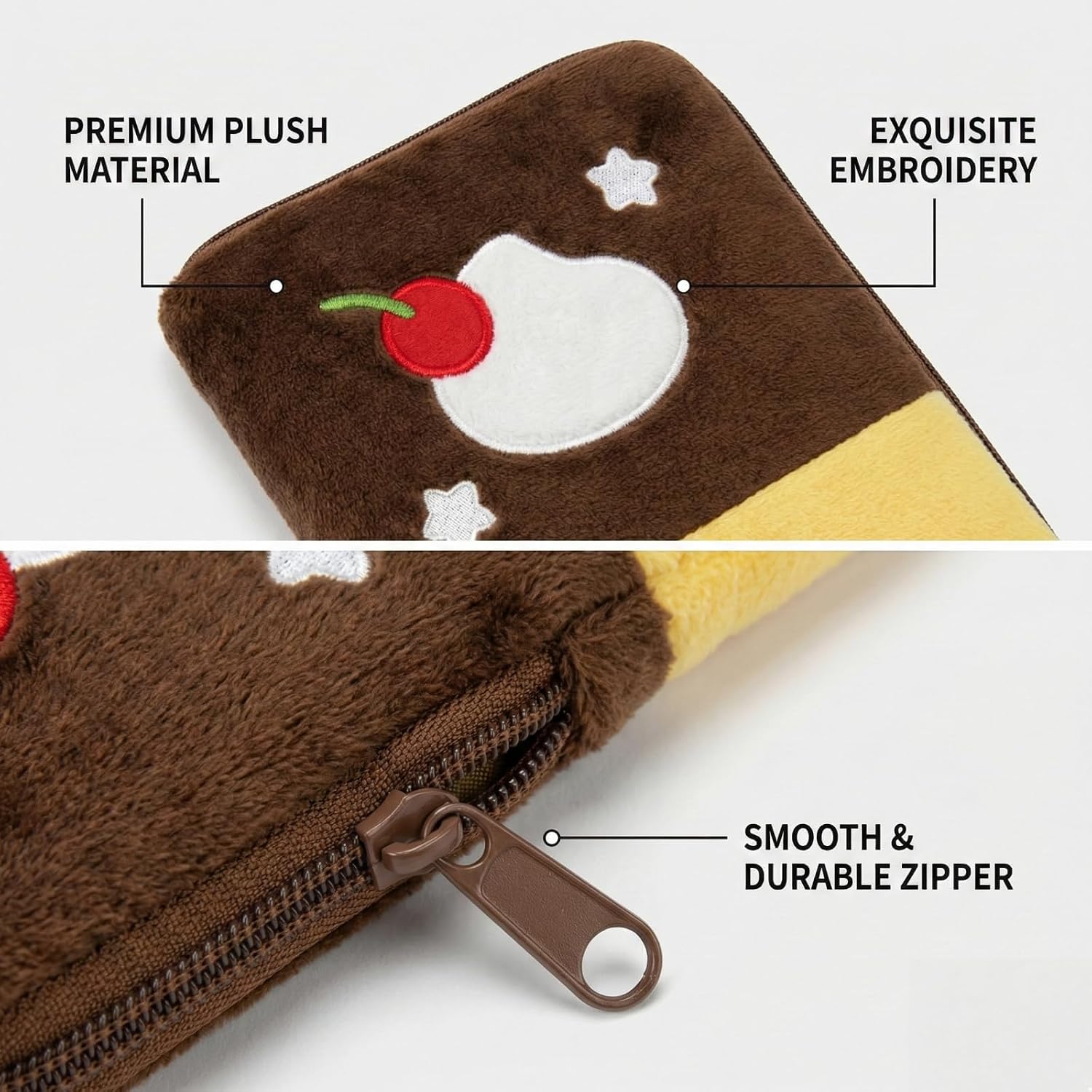 6.3 inch Plush Travel Wallet - Cute Pudding Design, Large Capacity Card Holder For Women - Soft Brown