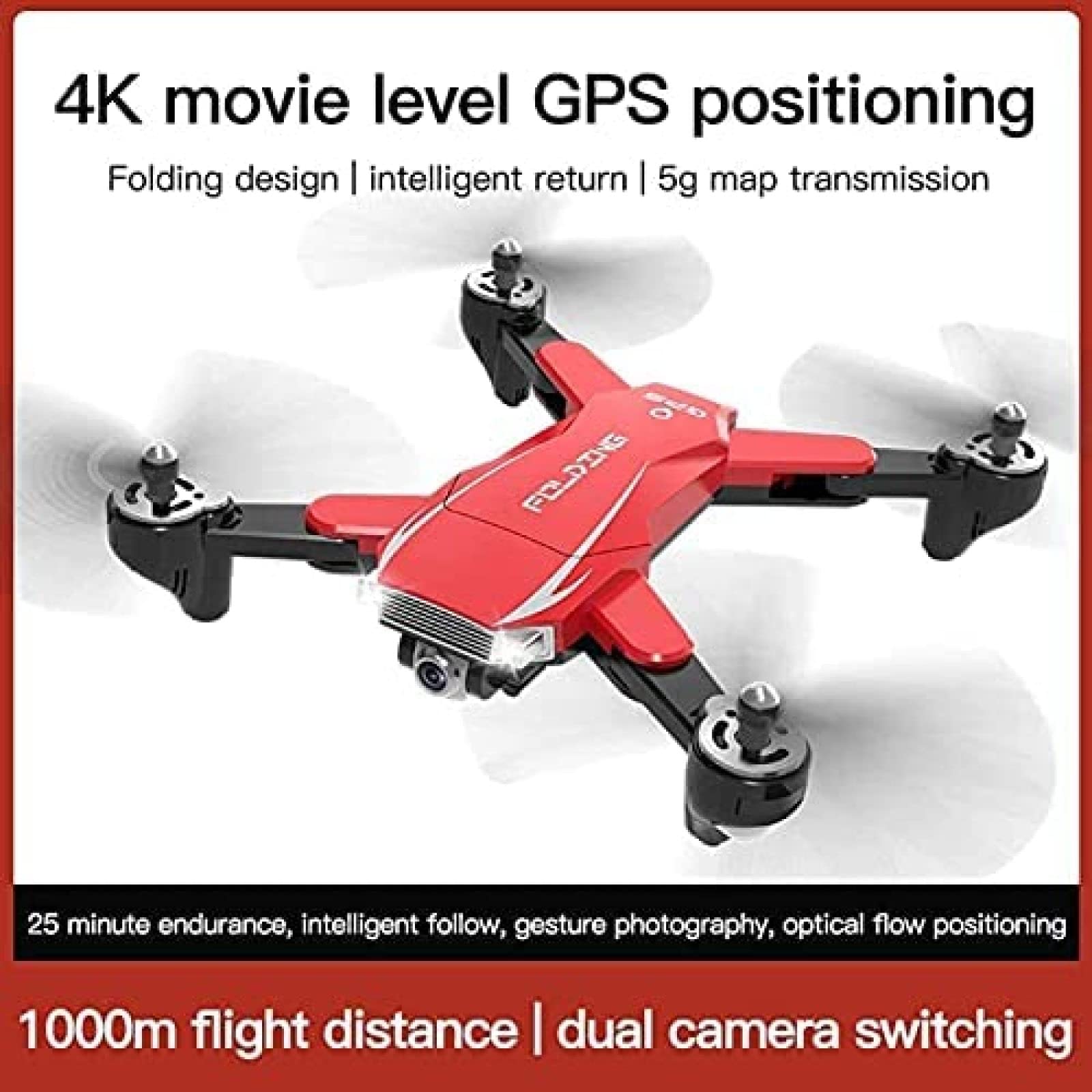 Dron GPS z kamerą 4K, transmisja na żywo 5G Wi-Fi 1000M FPV, szeroki kąt 120 °, śledzenie mnie, kontrola aplikacji, 25 minut czasu lotu, składany dron zdalnie sterowany quadrocopter dla doro