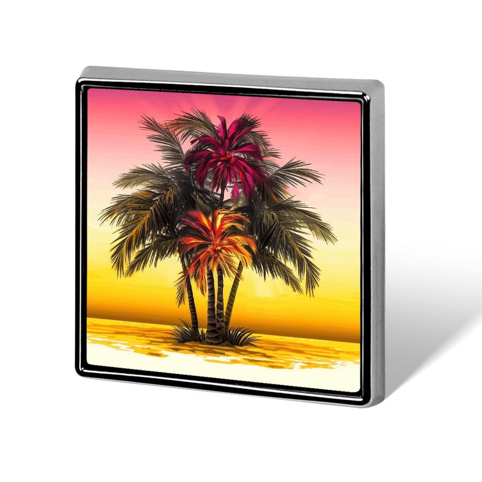 Square Lapel Pins Tropical Flower Palm Tree Metal Square Brooceh Badge for Suits, Backpacks & Hats, Lapel Accessory