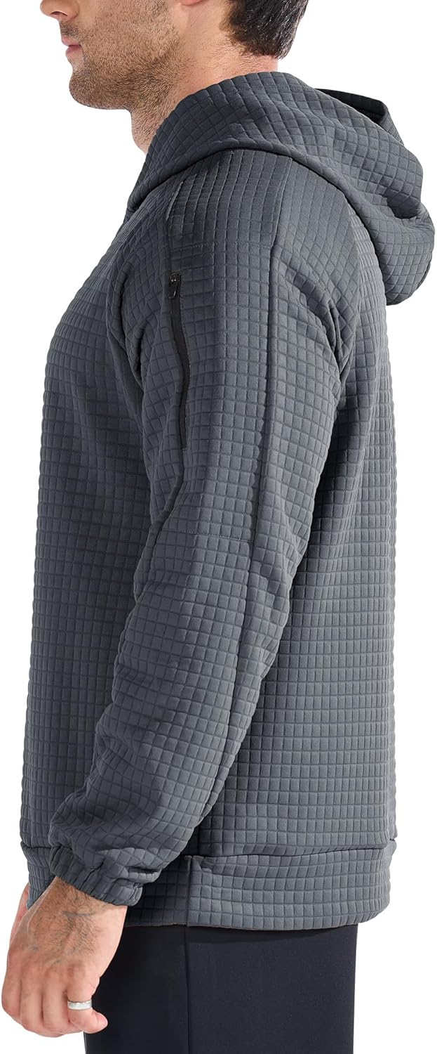 BROKIG Men's Waffle Knit Hoodies Pullover For Gym Workout Running,Loose Warm Casual Long-Sleeve Sweatshirts with Pocket - Image 5