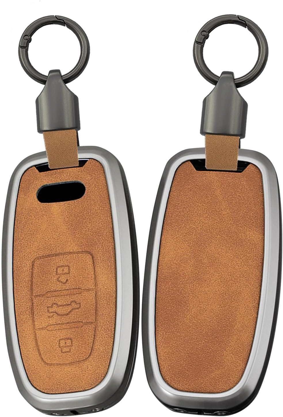 ontto Metal Car Key Shell Case Leather Key Fob Cover Case Fit for Audi 2009-2016 Smart Remote Key Holder Full Protection for A4 S4 A5 S5 A6 S6 A7 S7 A8 S8 Q5 Car Accessories,Brown