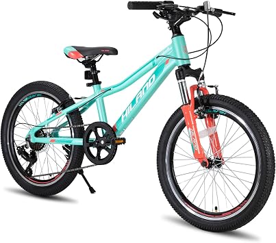 Hiland 20 Inch Kids Mountain Bike Aged 5-12, Lightweight Aluminum Children MTB with Lock-Out Suspension Fork, 7 speeds Gears, Youth Bicycle for Boys Girls