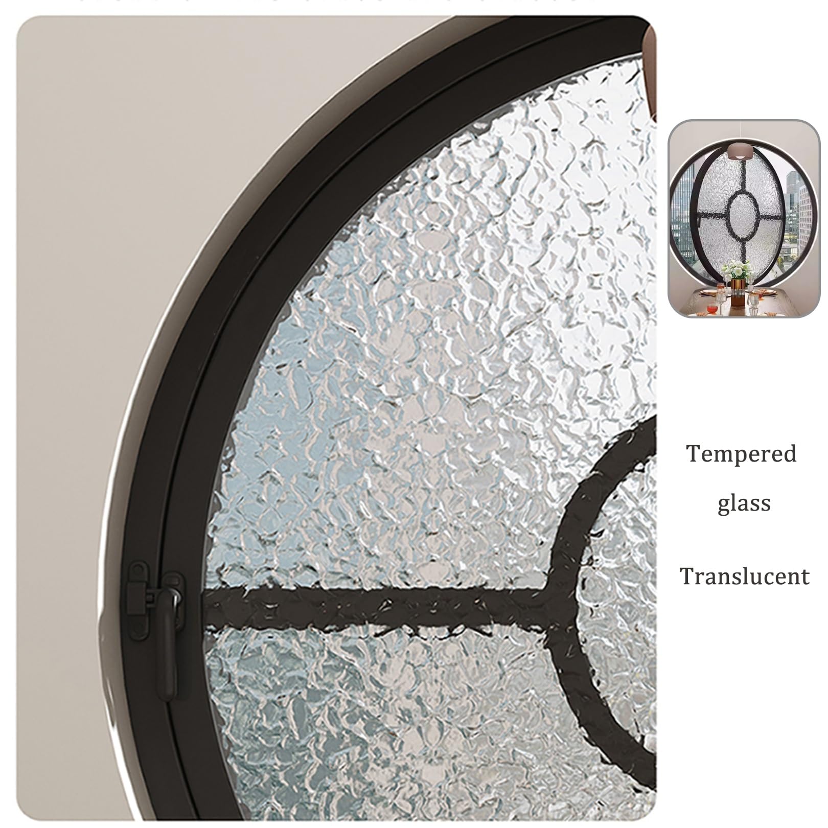 Ventana de ventilación giratoria, Ojo de Buey con Giro de 360° Fabricado en Vidrio Templado con manija - versión empotrada para ventilación de baños y sótanos (Negro, 60 cm/23,62 Pulgadas)