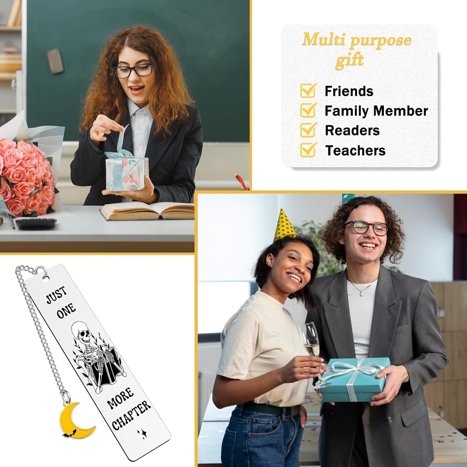 Fun Book Marks for Reading Women Men Reader Book Lovers Bookish Gifts Birthday Christmas Halloween Bookmarks for Books Lovers Metal Bookmark Accessories Just One More Chapter Book Club Gifts for Women - Image 7