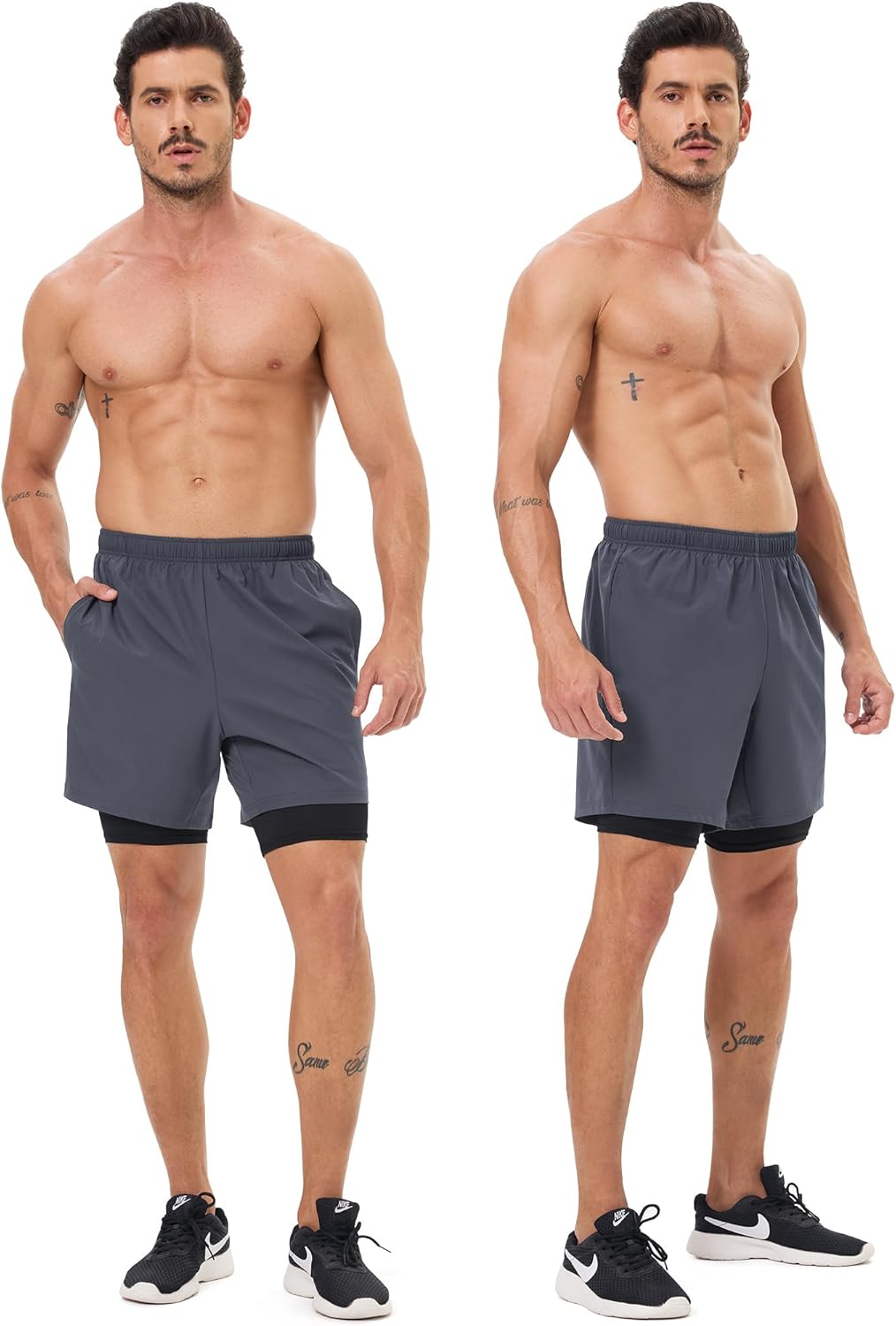 Men's 2 in 1 Athletic Running Shorts Quick Dry 5 Inch Lightweight Workout Gym Shorts with Liner and Pockets - Image 2