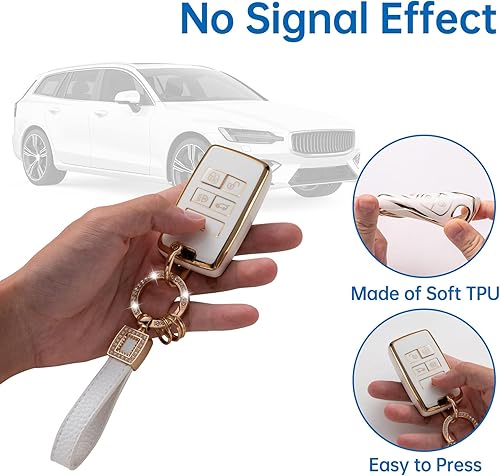 Miniatura 3 de Funda para llavero Land Rover con cordón de cuero, funda compatible con Range Rover Evoque Vogue Discovery 5 Sport Jaguar E I-PACE 2018-2023