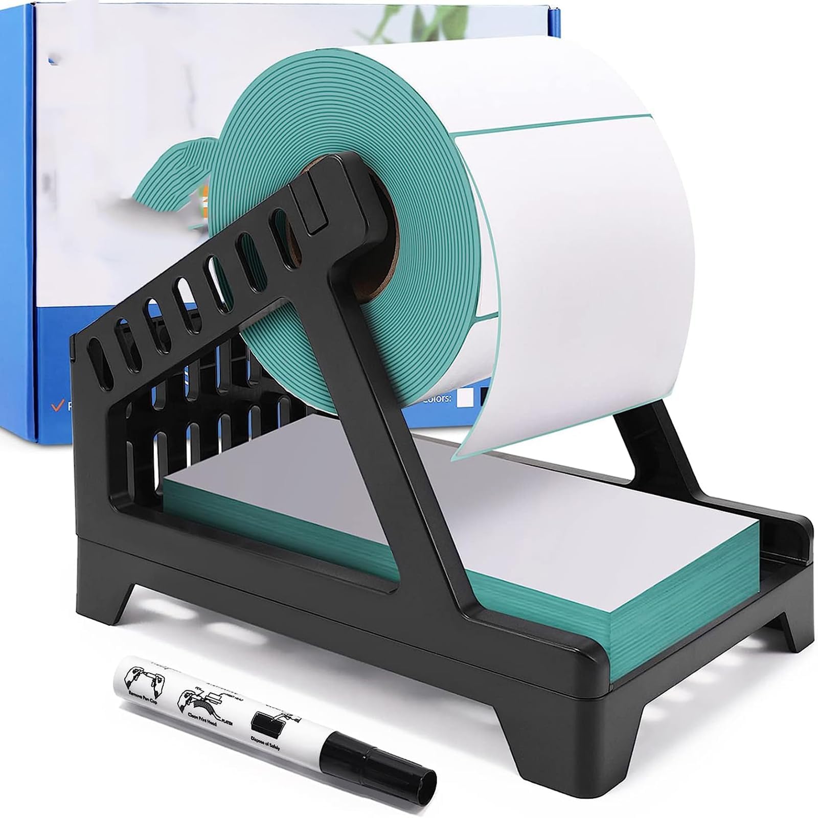 THE WHITE SHOP Label Holder, Thermal Label Holder For Rolls and Fan Fold Labels, Direct Shipping Label Stand Desktop Printer Accessory For Home Office, Black