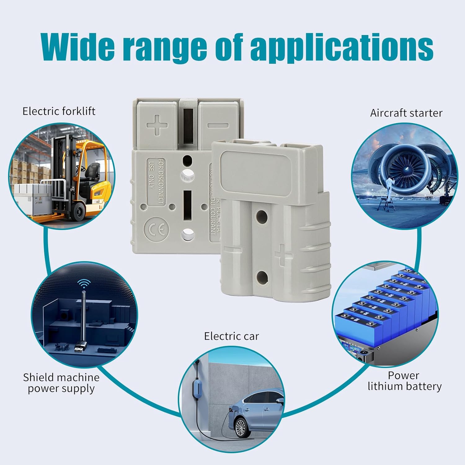 50A Power Connector Kit, 600V DC Plug with 10 Connector Housings & 20 Terminals,6-10 Gauge Wire Harness Plug Kit，Quick Disconnect Battery Connectors for Solar, Winches, Forklifts, Trailers