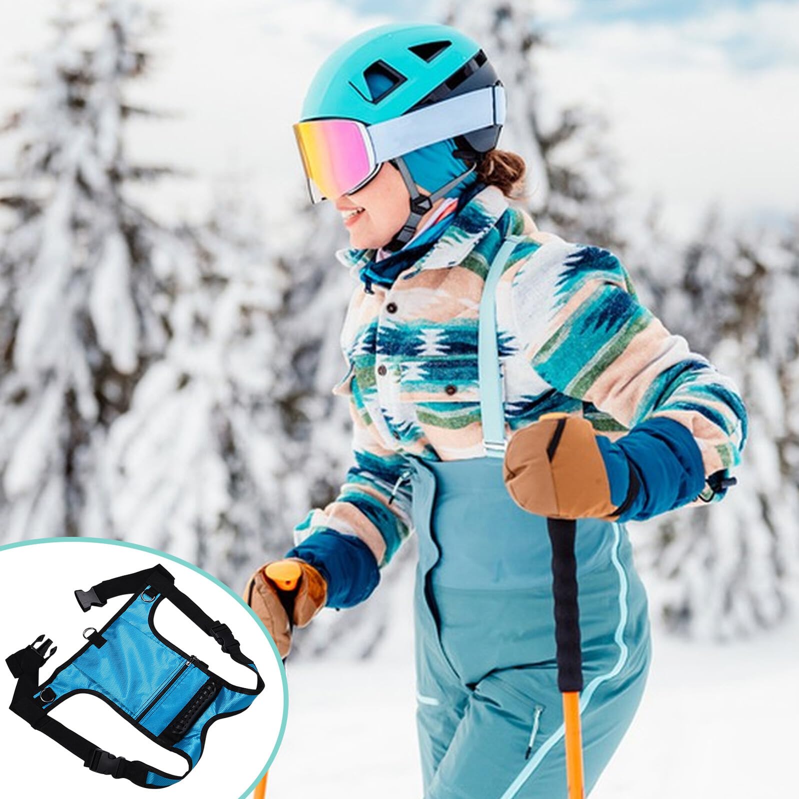 Imbragatura da Sci Regolabile per con Guinzaglio di Sicurezza Imbracatura da Snowboard Traspirante con Tasca Accessorio per Allenamento Sci e Pattinaggio per Principianti