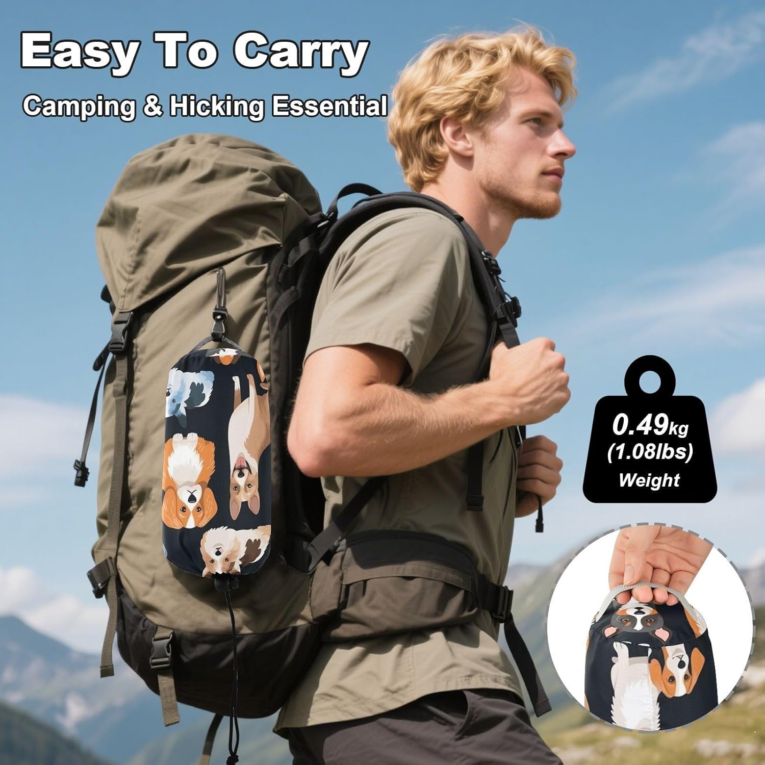 ALAZA Doodle Dog Prints Puppy Camping Hammocks Single or 2 Person 500 lbs Portable Parachute Travel Hammock w/Tree Straps for Hiking Backpacking Indoor Outdoor