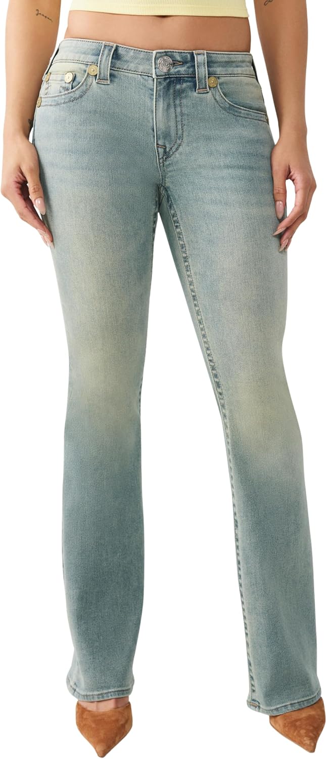 True Religion Women’s Becca Mid Rise Bootcut Jeans – Stretch Denim with Clean Finish & Classic Horseshoe Back Pockets
