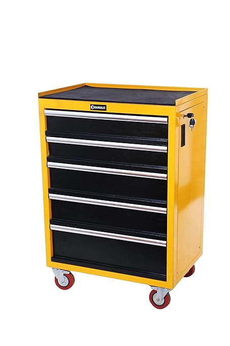 DURELO D24/5Y 5 Drawer Roller Tool Cabinet | Heavy Duty Tools Trolley Portable (Yellow)