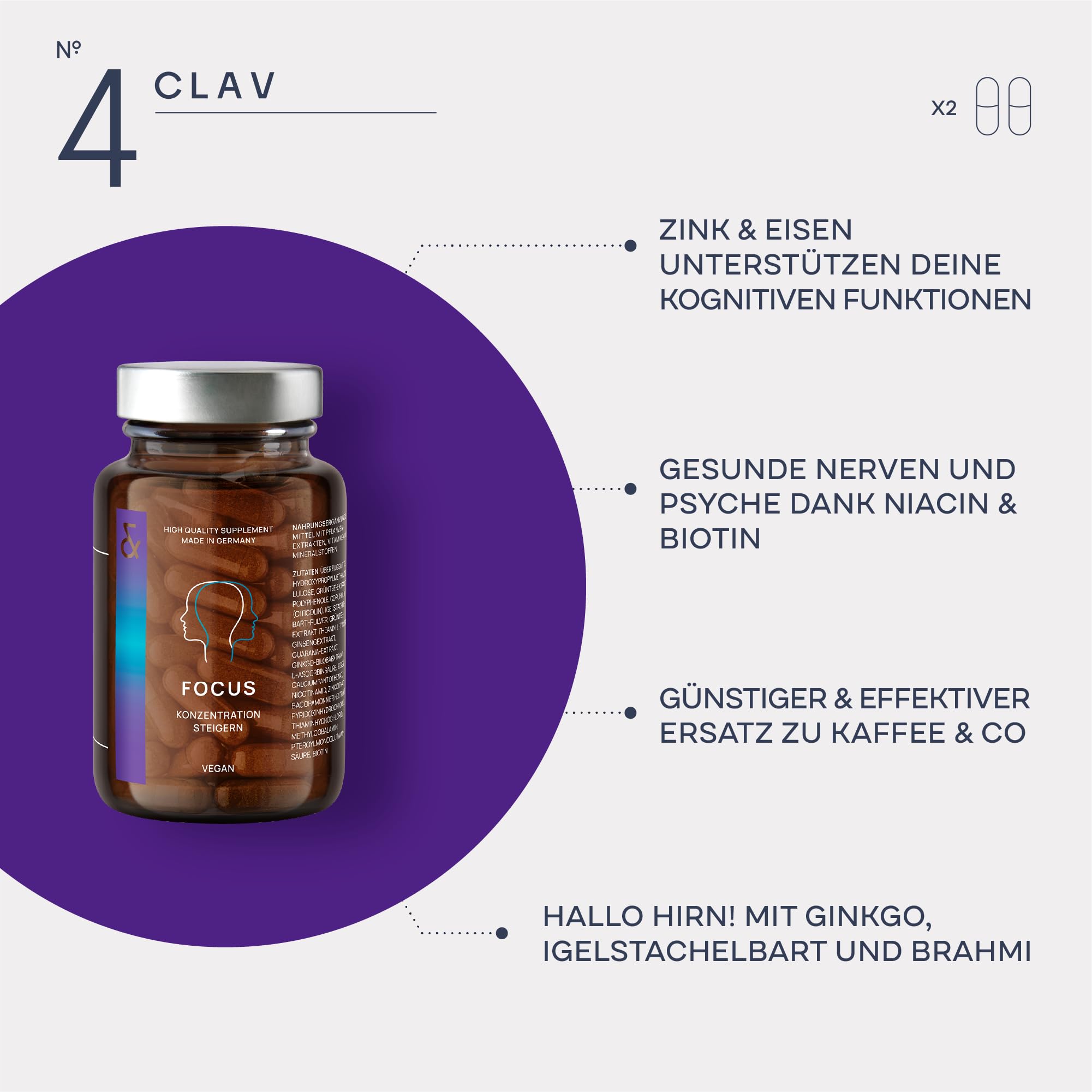 CLAV® Superfood Set, Mentale Stärke, N°4 Focus + N°5 Balance + N°6 Recover | Für Gedächtnis, Konzentration & Ausgeglichene Stimmung, mit Ashwagandha & Melatonin, Laborgeprüft, im Apothekerglas, Vegan