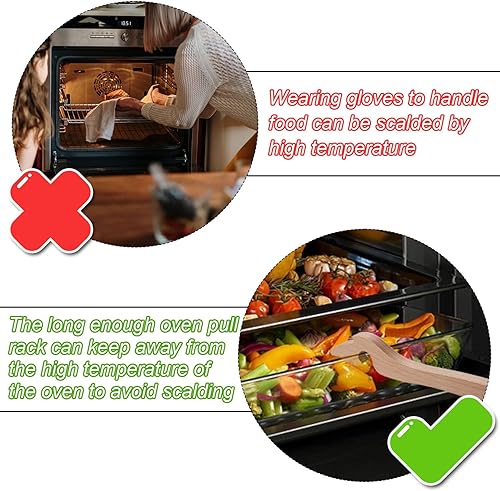 Miniatura 5 de Extractor de estante de horno de madera, práctico extractor de horno, herramienta empujadora para horno tostador, freidora de aire, evitar