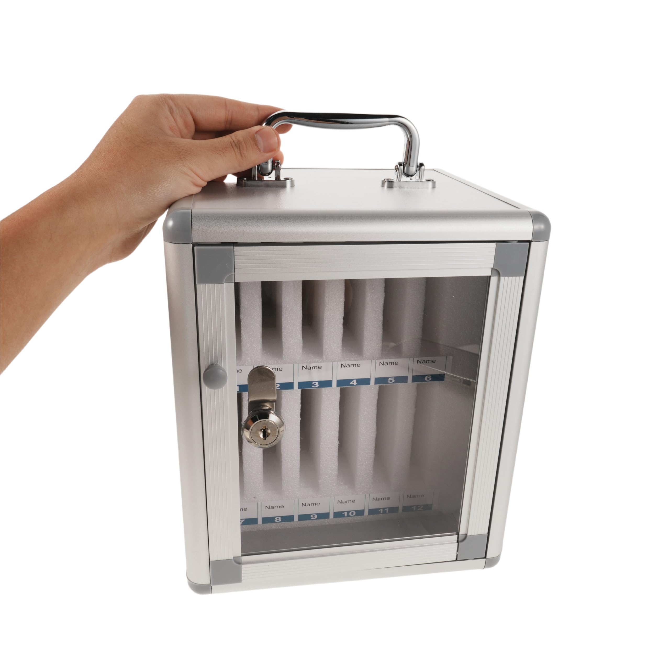 Alipis Coffret de Rangement Verrouillable pour Téléphones Portables 12 Cases en Alliage D’Aluminium Transparent avec Poignée Casier Sécurisé pour Salle de Classe et Bureau Boîte à