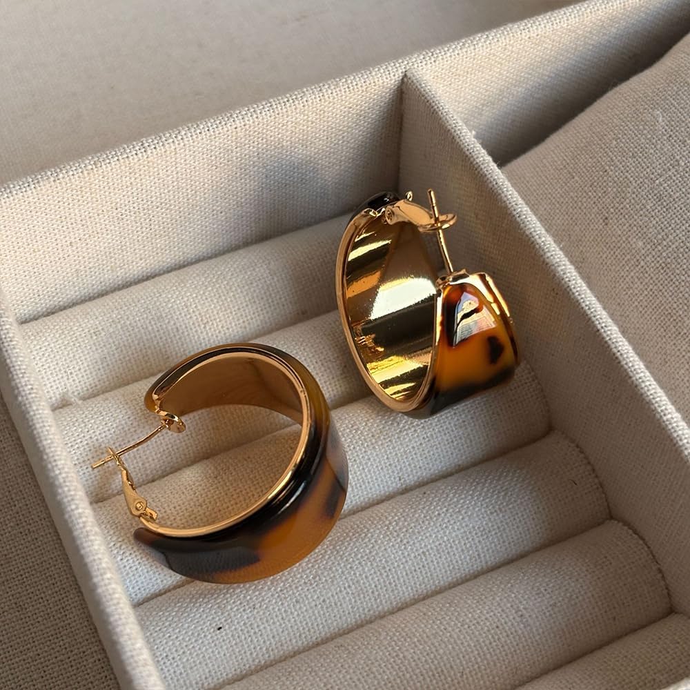 Leopard Print Oval Wide Chunky Hoop Earrings for Women Dainty Simple Acrylic Brown Huggie Hoops Fashion Trendy Jewelry for Her Bff Party - Image 3