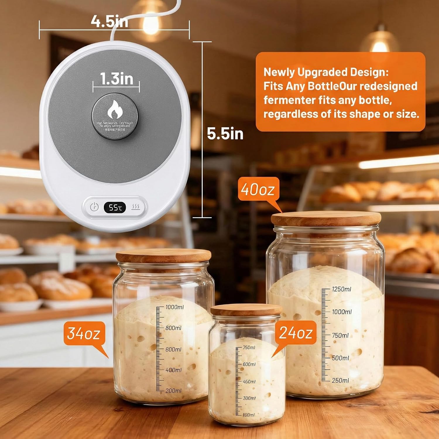 Sourdough Starter Warmer- 70-130°F Adjustable Temp, 1°F Precise Control & 24H Timer - Compatible with Any Shape of Cup Bottom -Ideal Sourdough Proofing Tool for Bakers (Round White)