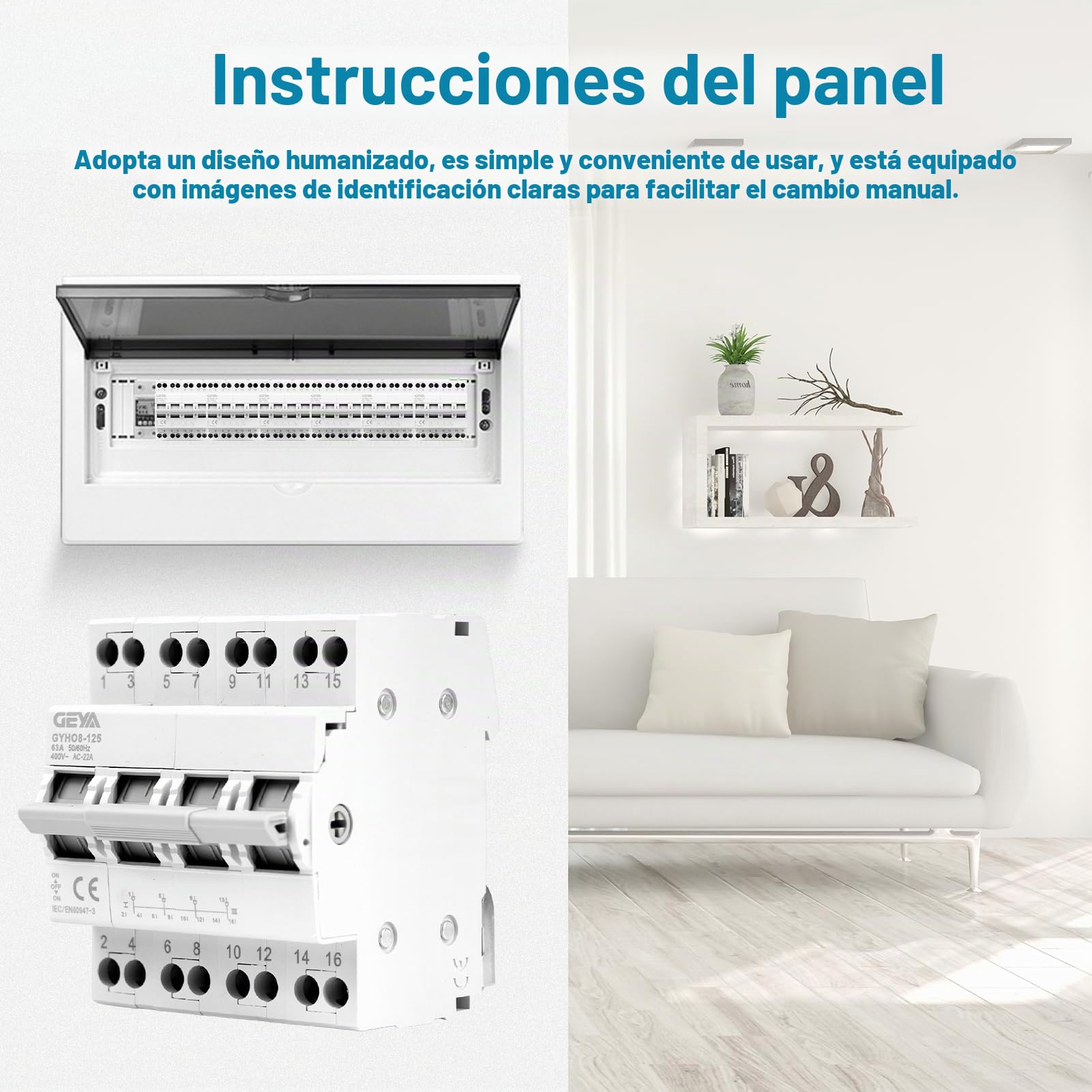 Interruptor de transferencia 4P 63A Conmutador Dual Power manual 400VAC interruptor de Aislamiento transferencia manual Montaje en carril DIN