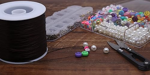 Miniatura 4 de KONMAY 1 rollo de cuerdas elásticas planas de 0.031 in, cordón elástico de cristal marrón de 450 yardas para hacer pulseras de joyería, cuentas,