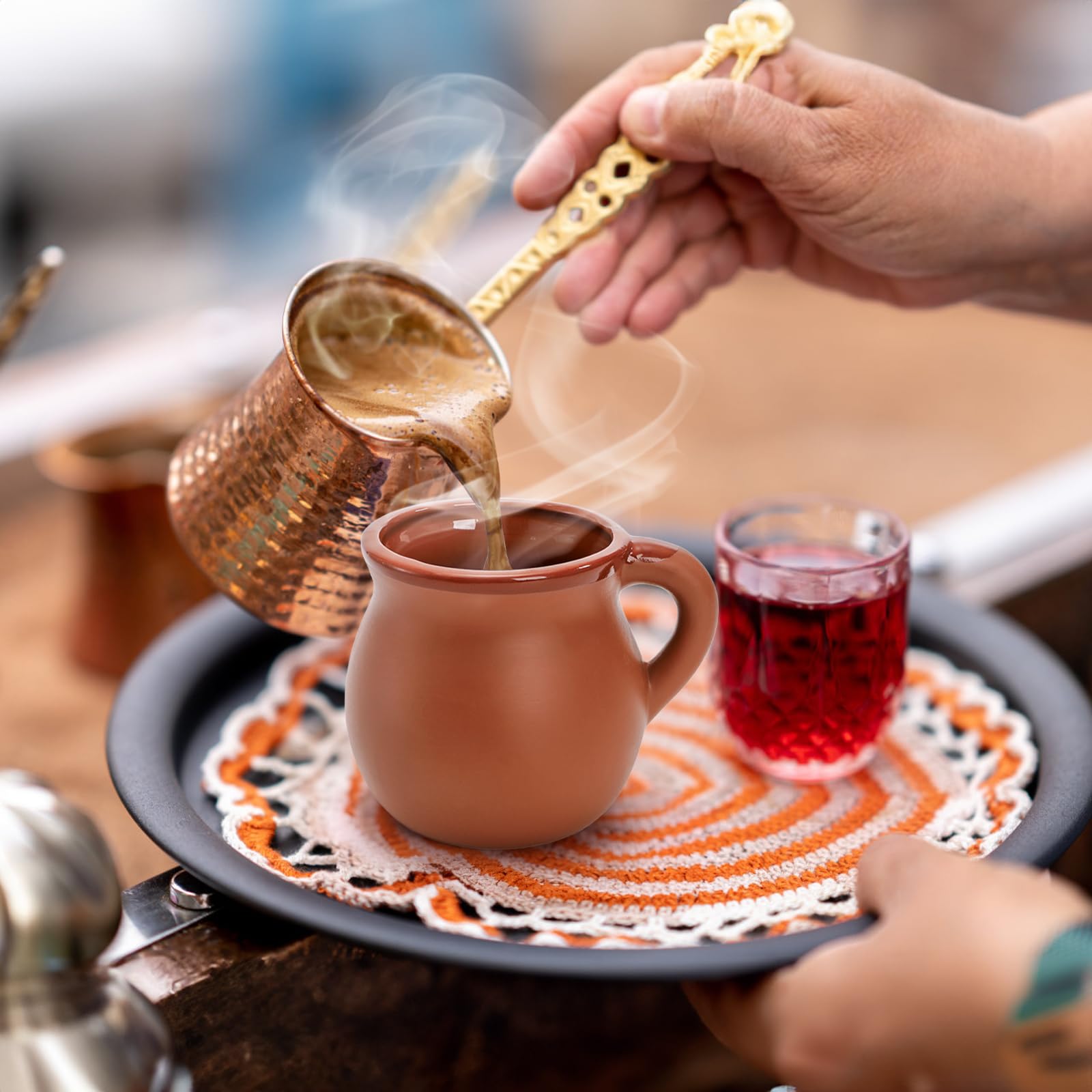 Kingrol Confezione da 6 tazze in argilla messicana autentica – Tazas de Barro, ceramica artigianale per bevande calde e fredde, caffè, tè e cocktail