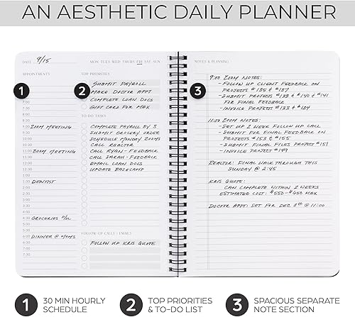 Miniatura 2 de Agenda diaria simplificada y cuaderno con horario por hora, bloc de notas estético en espiral para organizar fácilmente tus tareas y citas, elegante