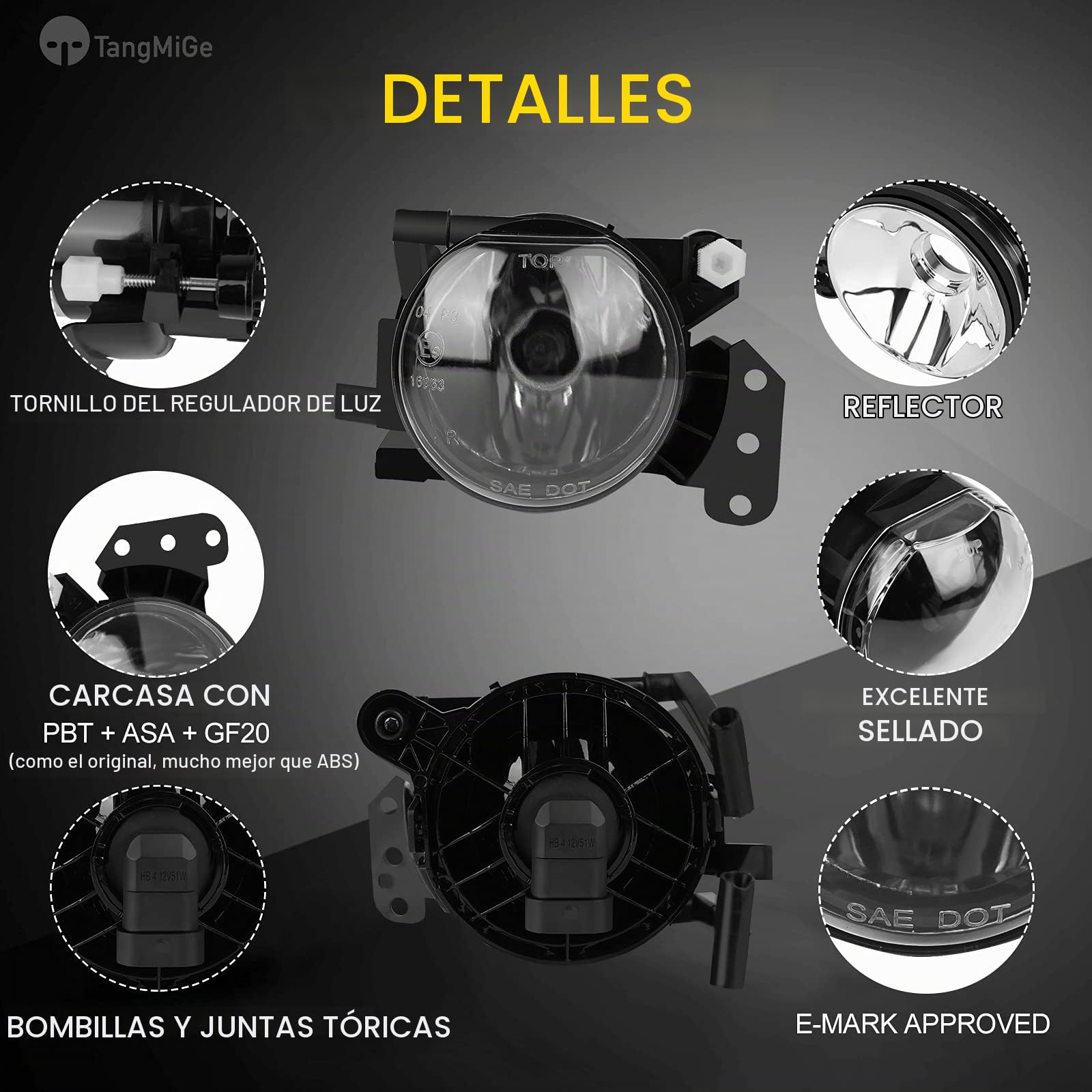 TangMiGe Luces antiniebla compatible con BMW (E90 E91 E46 E60 E61 E63 E64 E83) Serie 3 5 6 X3, 01/2003-12/2012, HB4, 1 Par (Claro)
