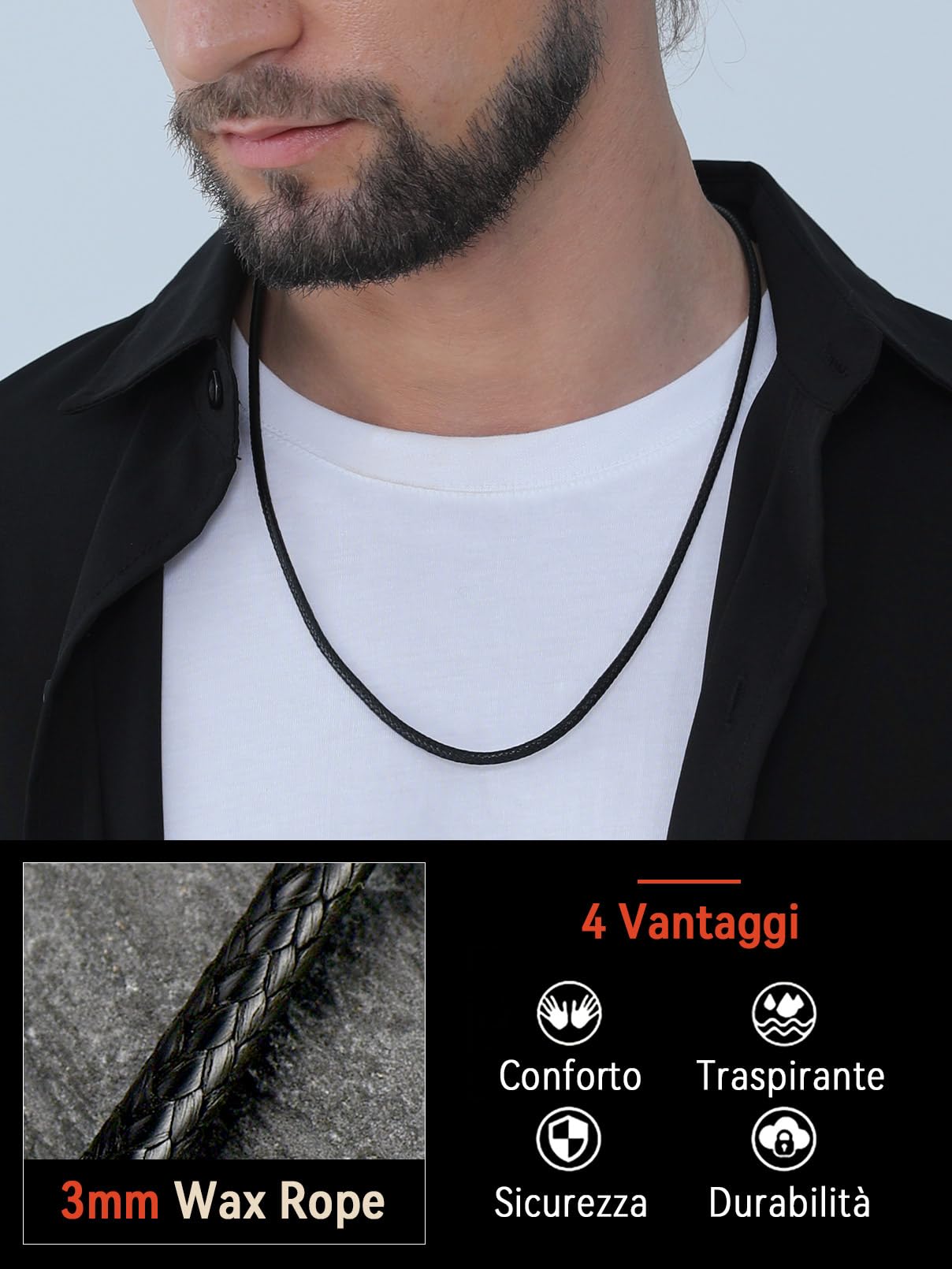 FaithHeart Collana Uomo Collana Caucciu 2/3 MM Nero/Marrone Corda di Cuoio Pelle Catenina Uomo Cordino per Collane Impermeabile Sintetica Cordino per Ciondolo 40-75 CM