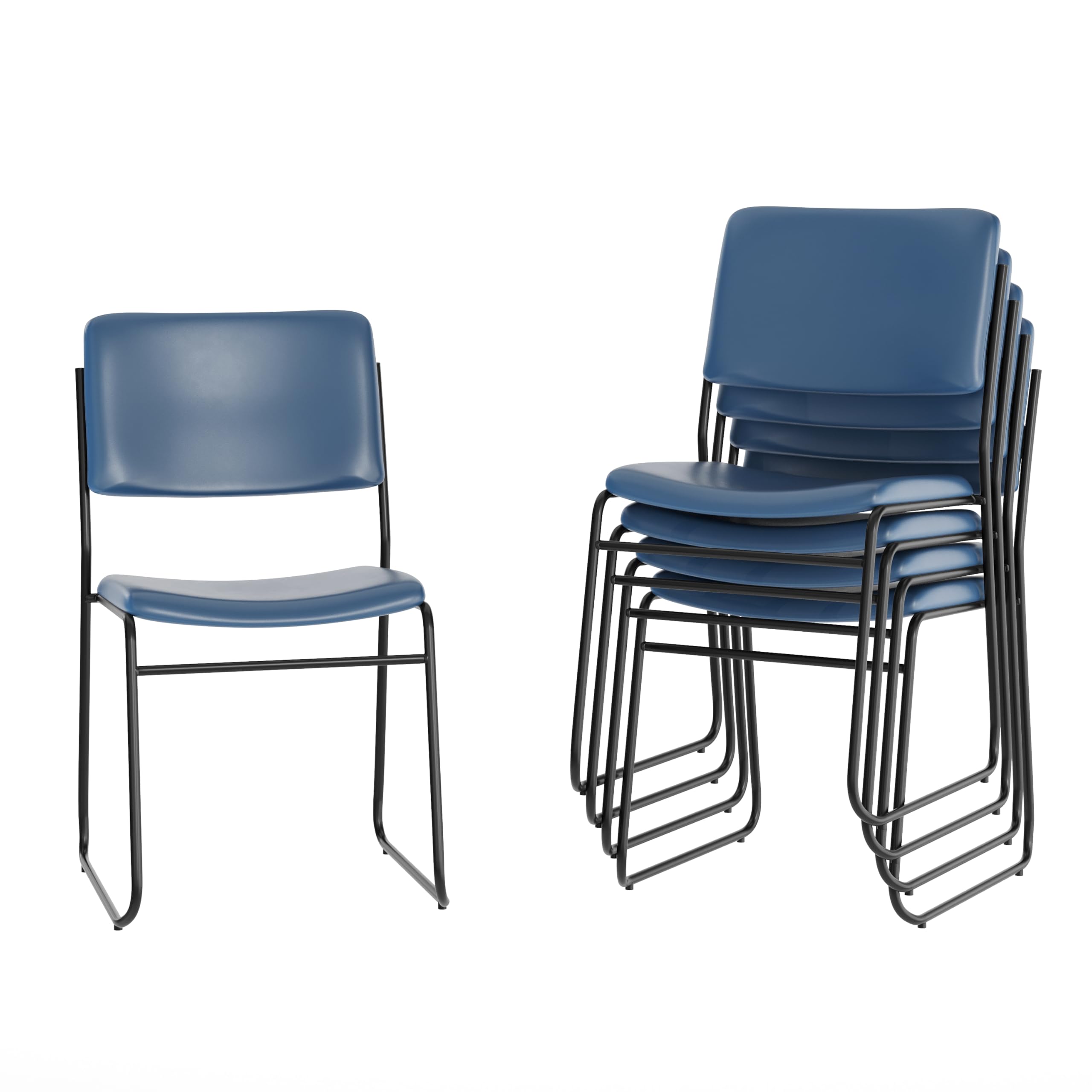 Flash Furniture Navy Vinyl/Black Frame / Set of 5 / Contemporary Stacking Chairs