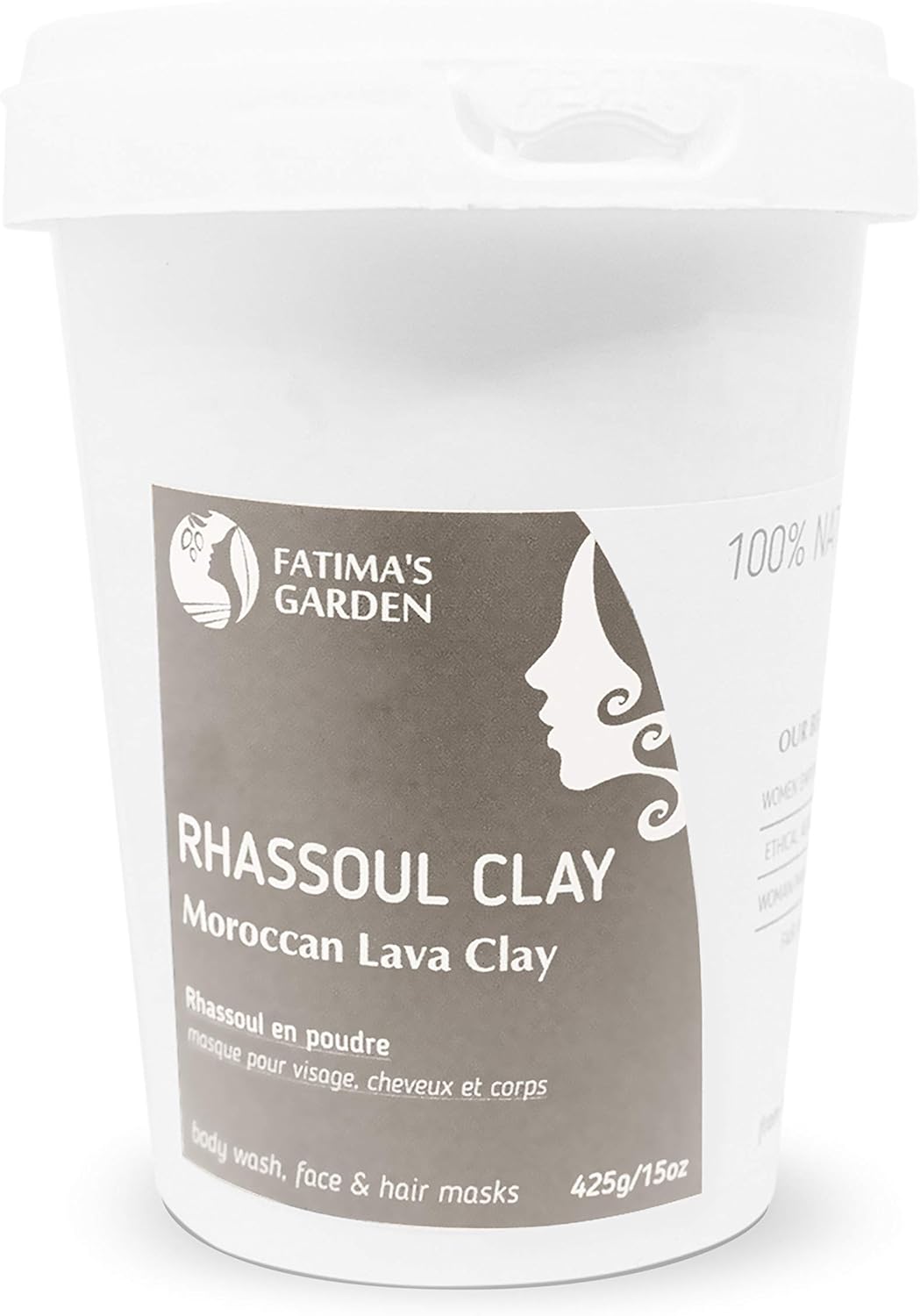 Fatima's Garden Rhassoul Clay - Natural Detox Clay for Skin & Hair, 425g, 425 g (Pack of 1)