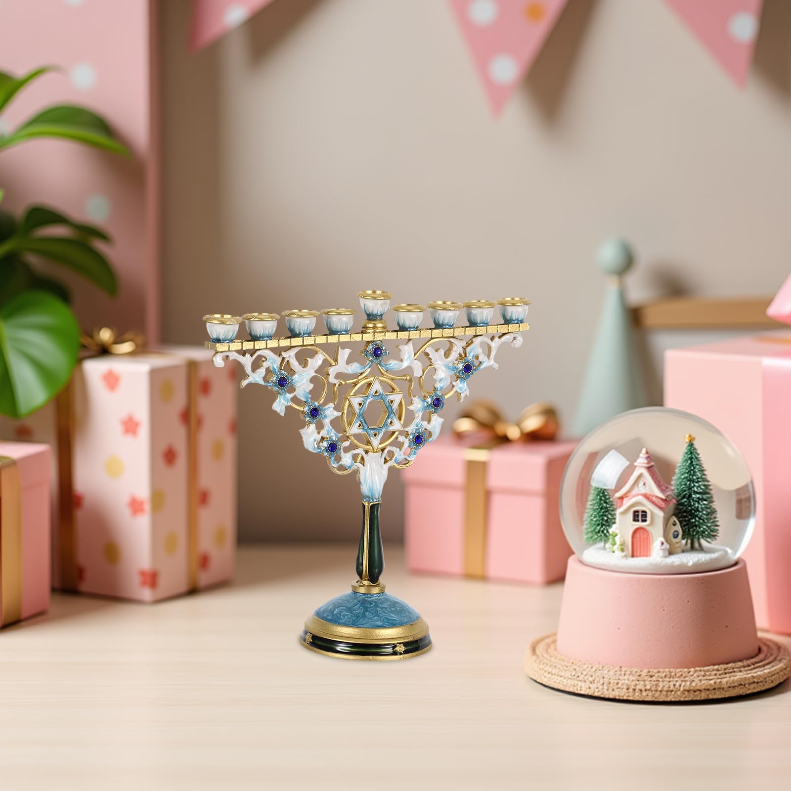 DOITOOL Portacandele decorativo per Menorah di Hanukkah a 9 rami per la cerimonia di Chanukah - Portacandele a 9 bracci per la cerimonia di di candela
