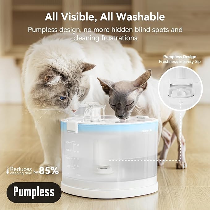 Fuente de Agua para Gatos Cheerble sin Bomba, Automática, 2L, Blanca miniatura 2