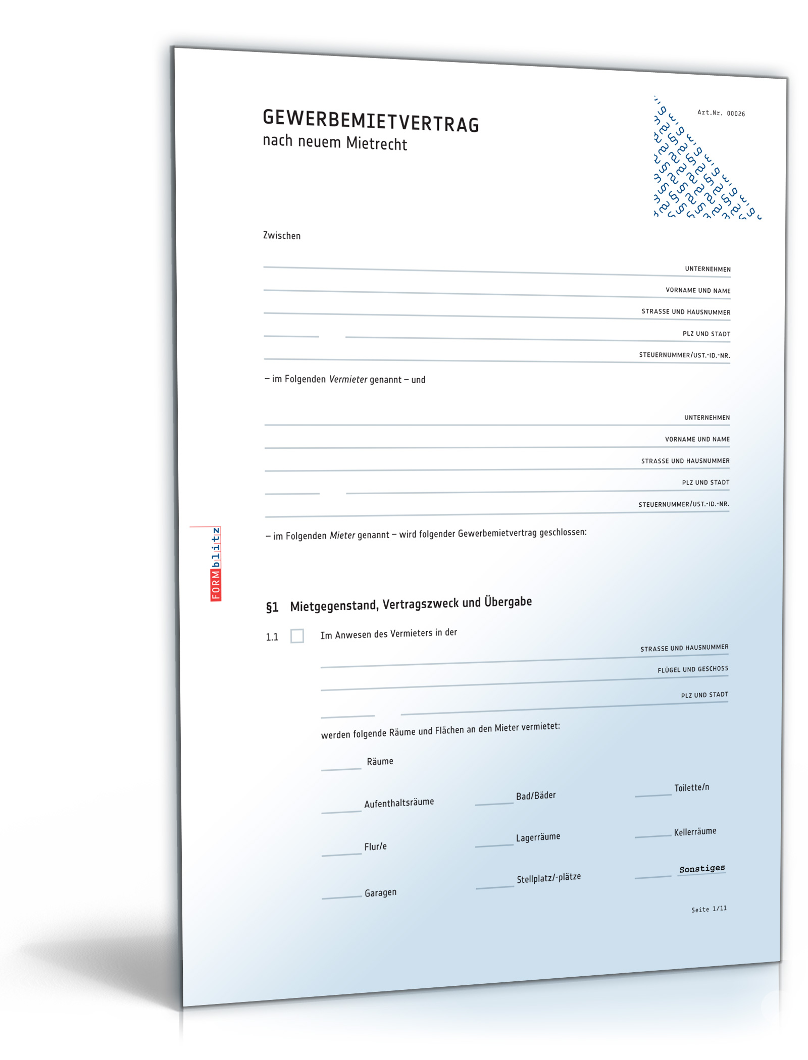 Mietvertrag gewerbliche Räume (PDF) - Gewerbemietvertrag für Räumlichkeiten jeder Art [Download]