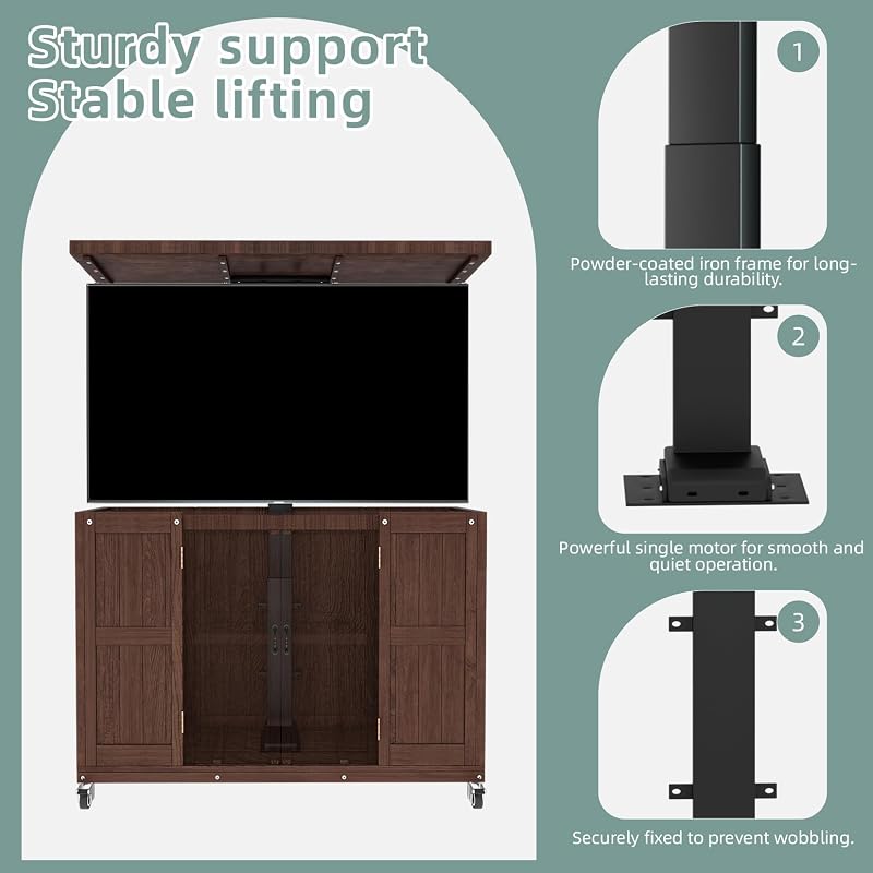 Spurgehom Motorized TV Lift Cabinet, Fits 32‑65 Inch TVs, Black‑Walnut image 5